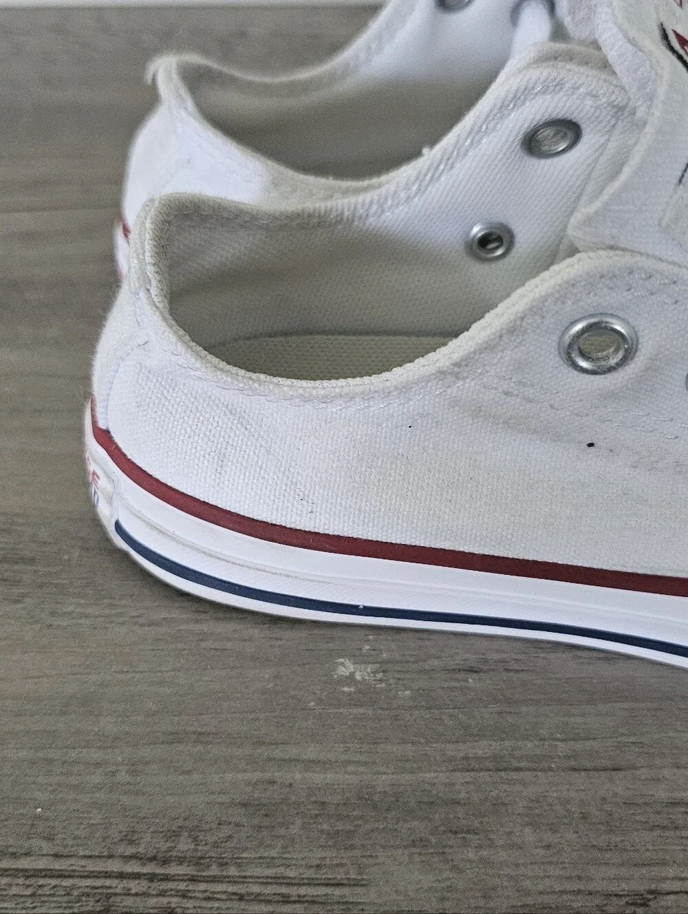 Converse All Star Kids White Canvas Sneakers with Red Trim Girl Boy Size 12